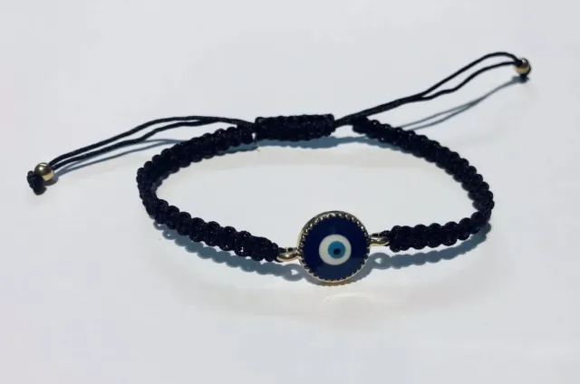 Protection, Blessing, Love, Happiness Evil Eyes Adjustable Black Rope Bracelet