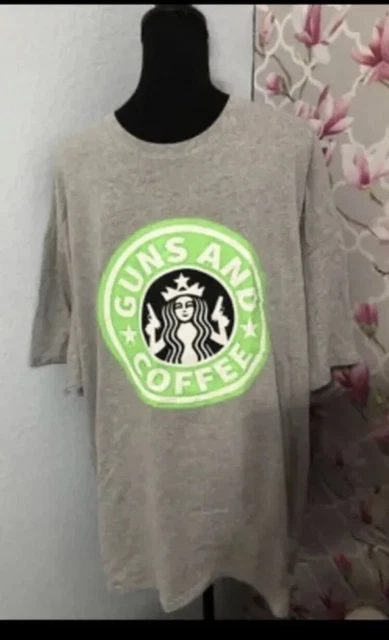 New Starbucks Mens Tshirt  Guns and coffee