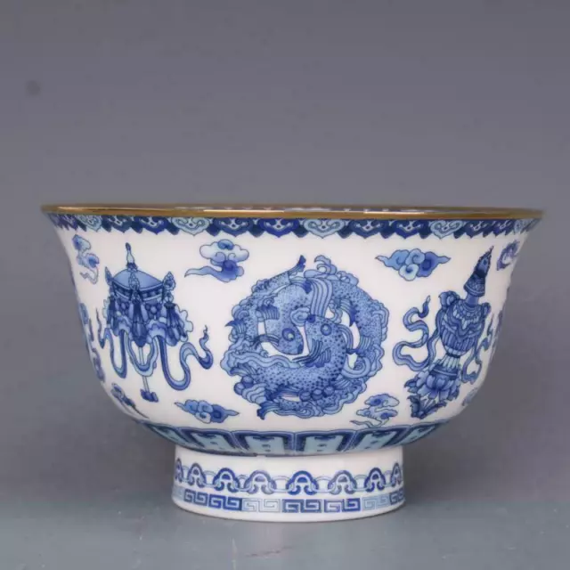 Chinese Blue and White Porcelain Qing Qianlong Auspicious Pattern Bowl 4.8 inch