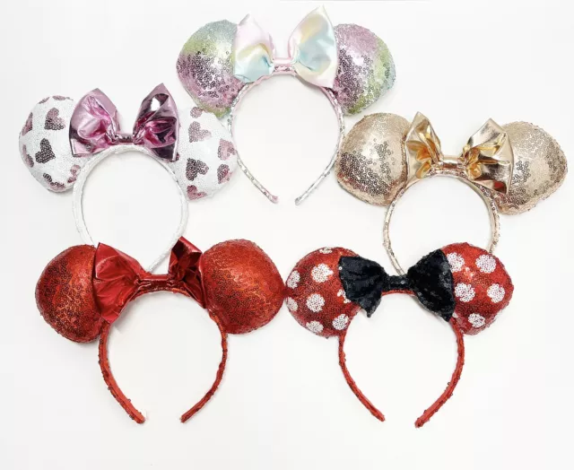 New-5 Pc Disney Minnie Mouse Exclusive- Deluxe Sequin Headband/Ears Gift Set