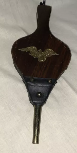 Vintage Wood And Leather Fireplace Bellows With Brass Eagle