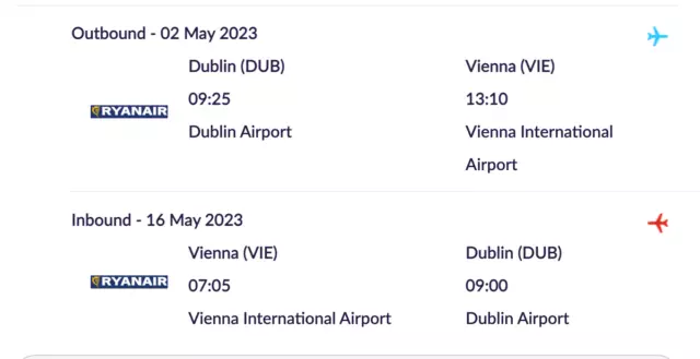 Flight tickets - DUBLIN TO VIENNA