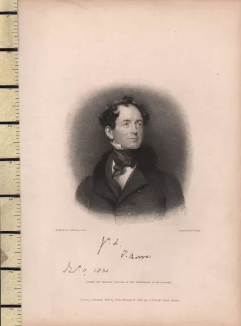 1836 con Fecha Georgiano Retrato Estampado ~ Con Facsímil Firma