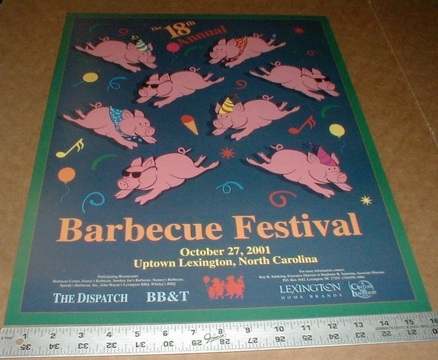 2001 Barbecue Festival Lexington NC 18th Annual Pig Art Poster North Carolina NC