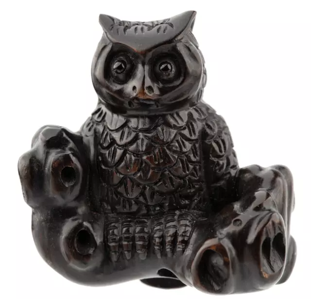 A Japanese Wooden Carved And Signed Netsuke of An Owl