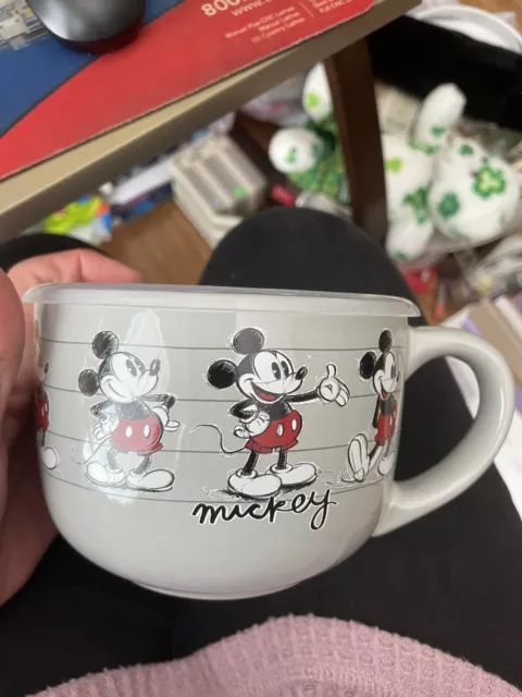 Disney Cozy Holiday Christmas Travel Ceramic Soup Mug 24 Oz W/ Lid Mickey  Mouse