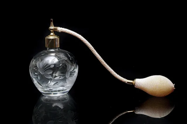 Vintage Stuart Crystal Cut Glass Cascade Floral Etched Perfume Atomiser... 3