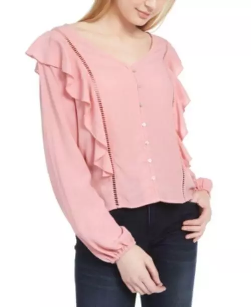 MSRP $34 Planet Gold Juniors' Ruffle Jacquard Top Pink Size XS