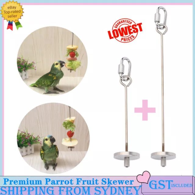 Stainless Steel Bird Parrot Cage Skewer Food Meat Stick Spear Fruit Toy Holder