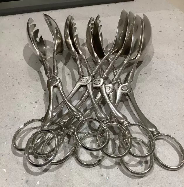 Antique Silver Plated Salad Serving Scissor Tongs. Set of Six. Gladwin Ltd.