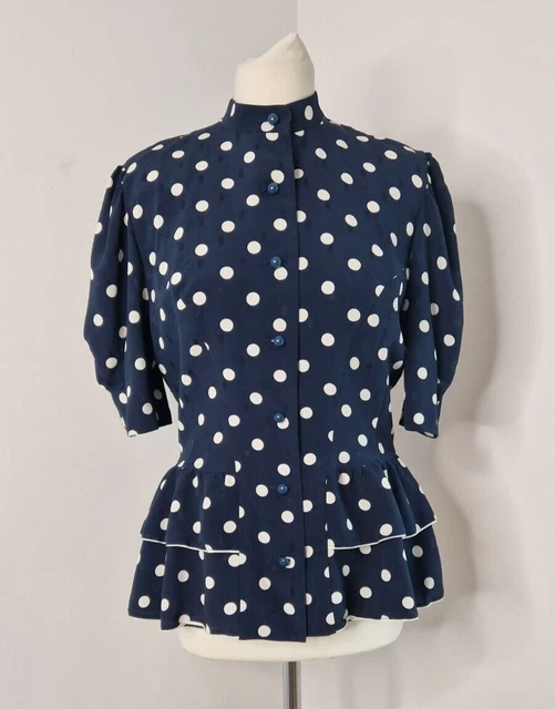 Abito sportivo camicetta a pois 14 (per adattarsi a un Regno Unito 10) vita blu peplum