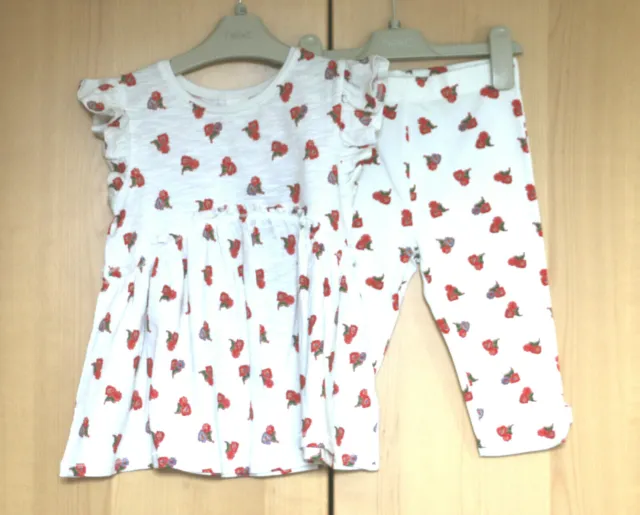 Next Girls White Floral Tunic Top & Matching Cropped Leggings Age 2-3 Yrs BNWT