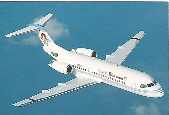 America West Airlines  Fokker F70   Post Card