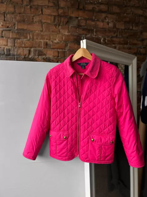 Polo Ralph Lauren Kids Girls Pink Full Zip Quilted Jacket Logo Size - XL (16)