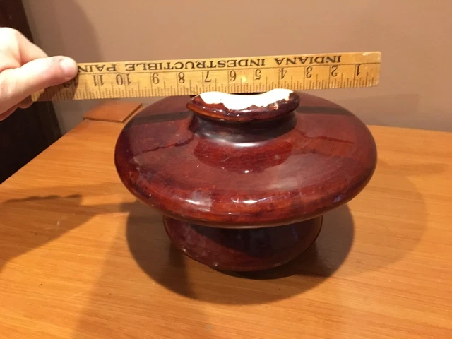 LARGE 3 TIER BROWN PORCELAIN INSULATOR VINTAGE 10 1/2" WIDE 8" TALL 17 lbs.