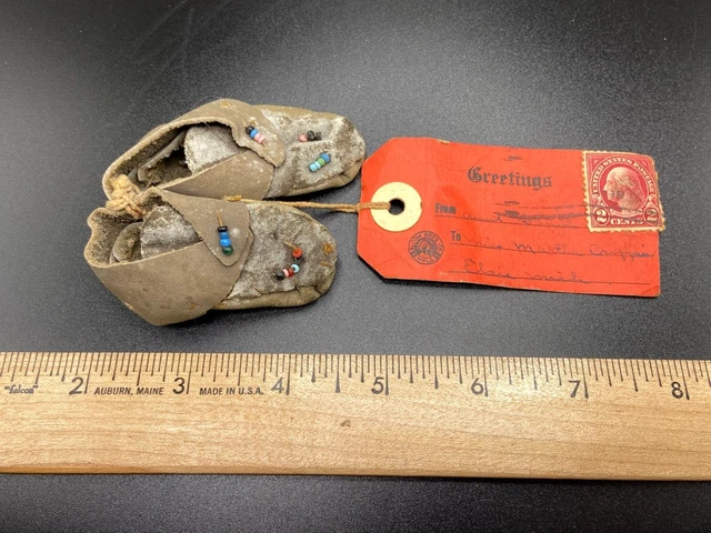 Vtg. beaded Moccasins postcard souvenir Bloom Bros.