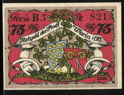 Notgeld Warin i. M. 1922, 75 Pfennig, Die Alte Bischofsburg, nun das Amt zu War