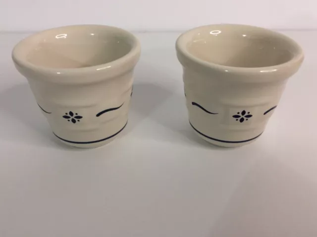 2 Longaberger Pottery Woven Traditions Blue Votive Candle Holders 2.5”W X 1.5” T
