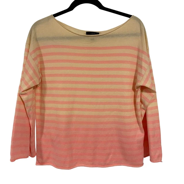 J. Crew Crewneck Sweater in Dip-Dye Stripe Pink Size Small