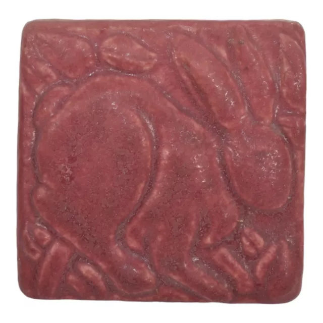 Pewabic 1993 Art Pottery Mottled Matte Red Bunny Rabbit Ceramic Tile