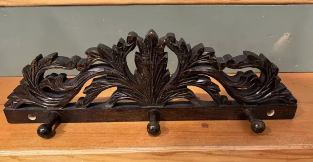 Scroll Leaves Crowned Wood Carving Pediment Antique French architectural Hooks