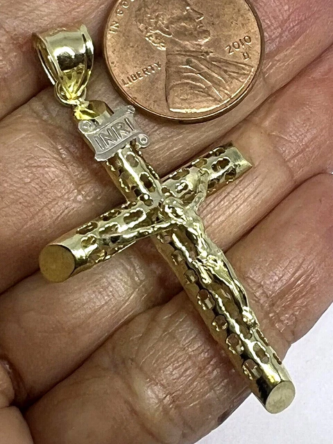 FDJ 10k Rose Gold Floral Cross Pendant - Dainty Religious Jewelry, Handcrafted In USA - View #3