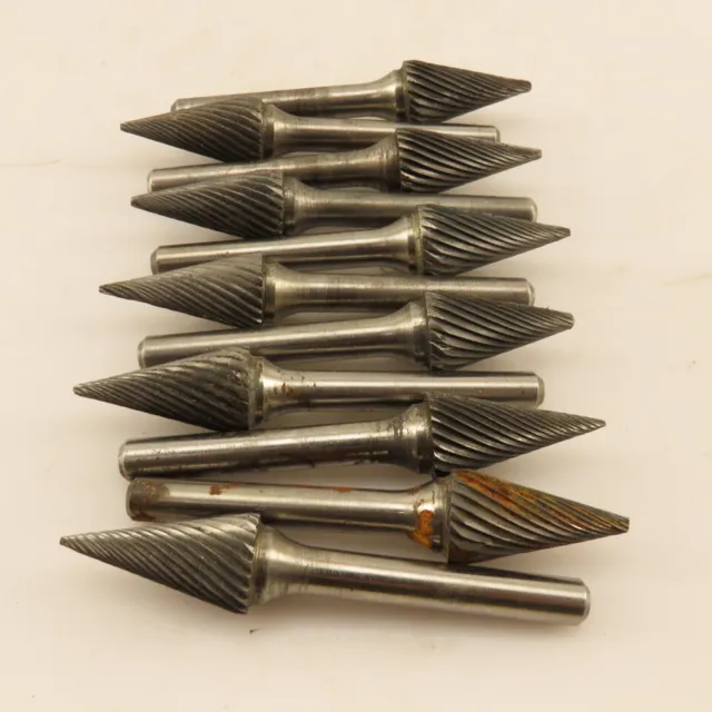 1/2" Single Cut Carbide Burr Cone Shape 1/4" Shank Lot of 11