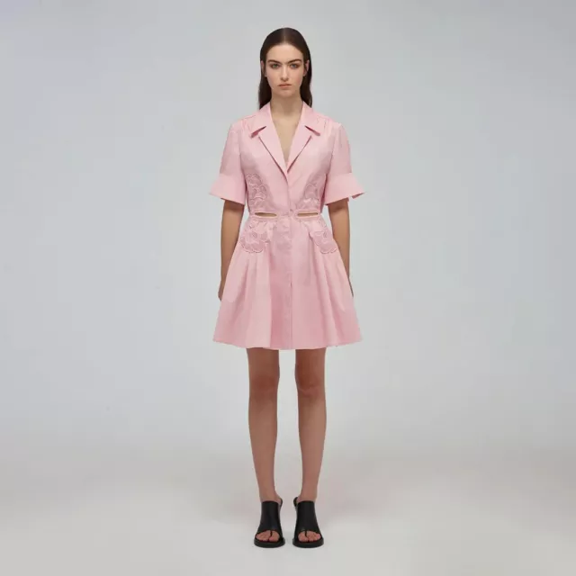 Self-Portrait Pink Organic Cotton Cut Out Mini Dress US Size 4 EU Size 36