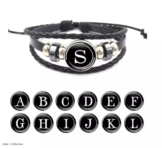 Damen Herren Namen Armband Buchstabe Leder Alphabet luxus Schmuck Mode Schwarz