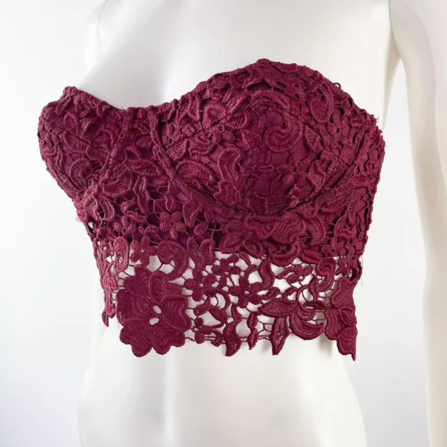 Kimchi Blue Urban Outfitters Size M Merlot Dark Red Lace Strapless Bustier Top 3