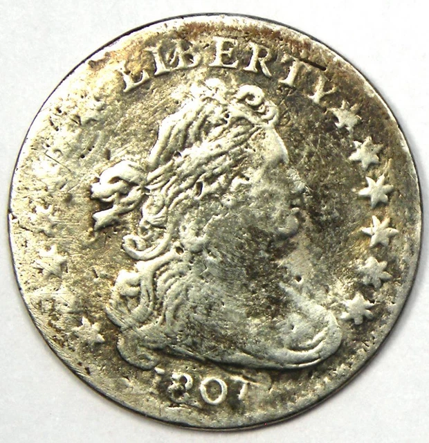 1807 Draped Bust Dime 10C - VF Details - Rare Coin!