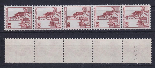 Bund 1139 RM 5er Streifen ungerade Nummer 2000er Rolle Burgen+Schlösser 35 Pf **