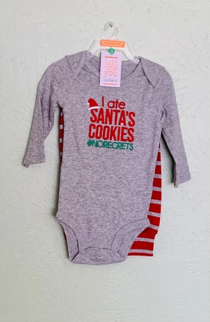 CARTER'S Just One 2 pc Top & Bottom "I Ate Santa's Cookies" Gray 6 Months NWT