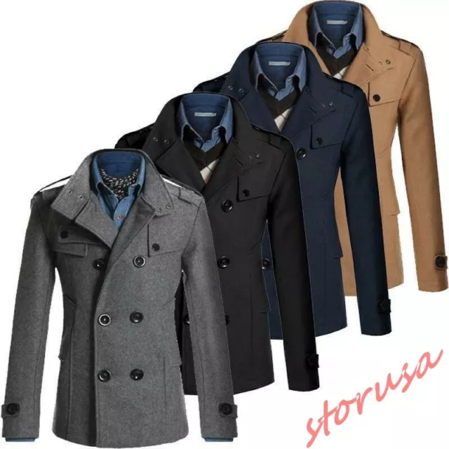 Men's Autumn Coat Double Breasted Peacoat Long Slim Fit Jacket Winter Dress Tops