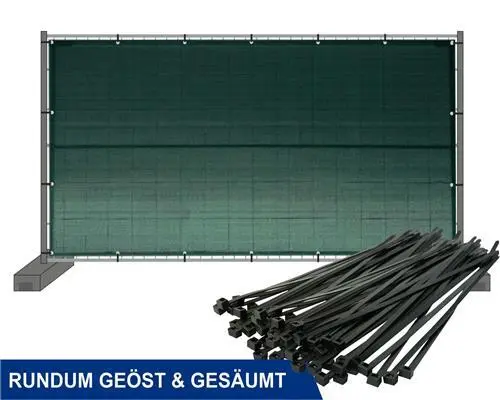 10 x Bauzaunnetz 3,41 x 1,76 m GRÜN mit Kabelbinder 300 x 4,8 mm (200 Stück)