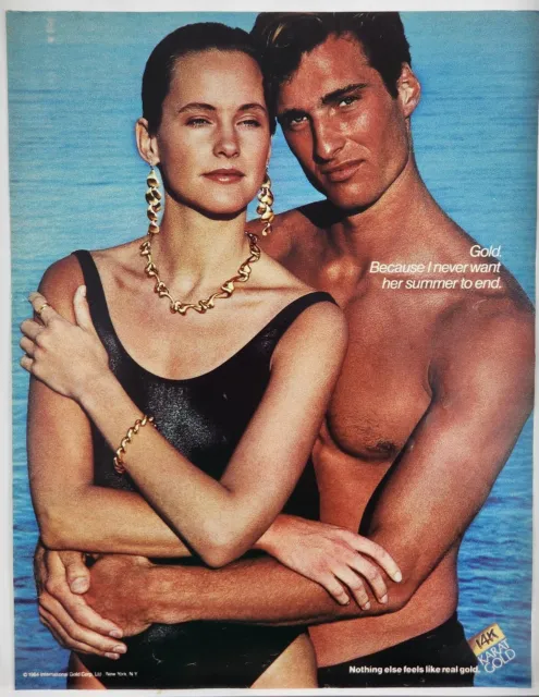 1984 International Gold 14K Karat Swimsuits Print Ad Poster Man Cave Art Deco
