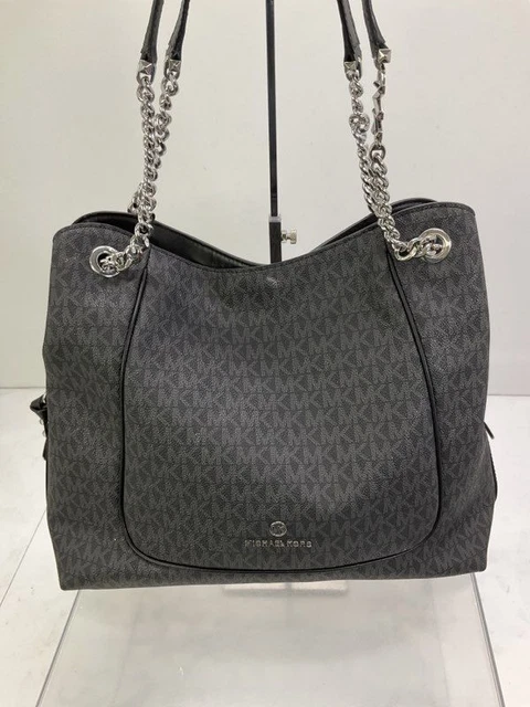 MICHAEL Michael Kors Black Signature Coated Canvas Chain Link Satchel