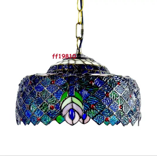 Tiffany Style Peacock Lamp Stained Glass Vintage Victorian Accent Light Pendant