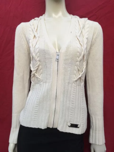 Burberry London Gorgeous Cable Knit Cashmere Wool Zip Up Cardigan Jacket Sz M