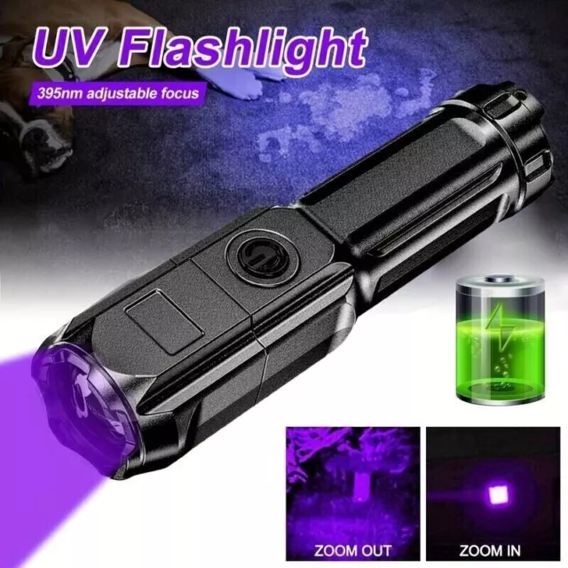 UV Ultraviolet Flashlight Torch Pocket Zoomable USB Rechargeable Portable UK