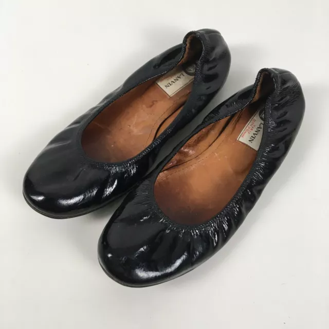 LANVIN Patent Leather Ballet Flats, Women's 38.5 EU/ 8 US Black