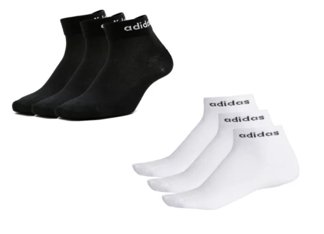 Adidas Sport Crew Ankle Socks 3 Pairs Black White Mens Ladies Boys Girls