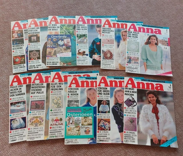 12 x Anna Burda Spaß an Handarbeiten Jahrgang 1990 komplett