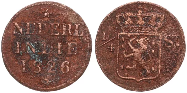 Dutch India - 1/4 Stuiver 1826 - Copper, 2.6g, Ø 20.7mm Km#287