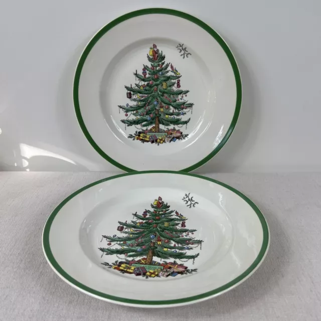 Spode Christmas Tree Dinner Plates Set of 2 England S3324 M S3324 L 10.75" Flaw