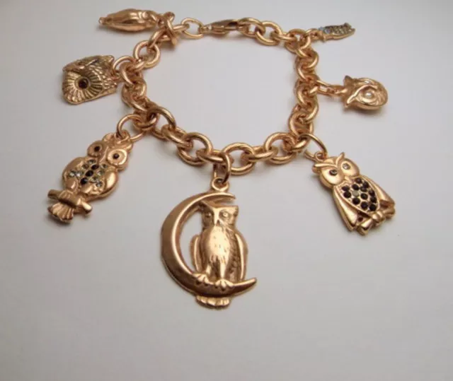 Bracciale donna ciondoli charms gufo portafortuna stile antico vintage anni '50