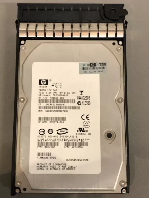 HP 300GB 15K 3.5” SAS Server Hard Drive DF0300BAERF PN: 480528-001 USED HOT SWAP