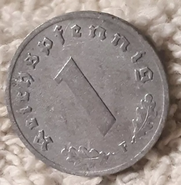 1943 German 1 Reichspfennig ~ Germany ~  WW2 1pf Coin With White Oxidation