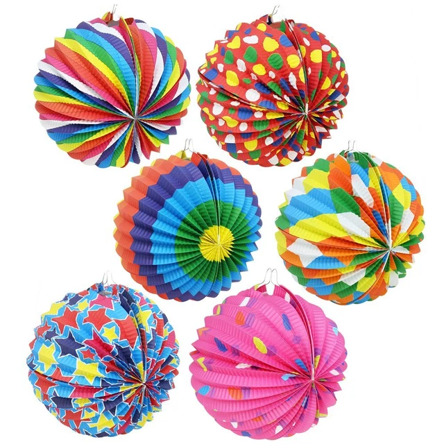 6x Laterne mit bunten Motiven - Papierlaterne für Sankt Martin und Halloween -
