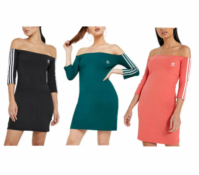 Adidas Originals Mujer Hombros Al Descubierto Elástico Vestido Bardot Mini